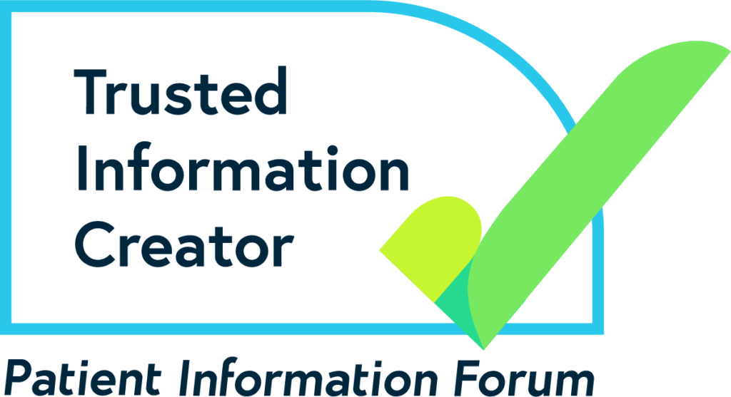 PIF TICK logo with the words Trusted Information Creator and Patient Information Forum. There is a blue rectangular border with a big green tick.
